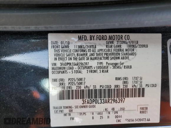 2010 Ford Fusion Hybrid with VIN 3FADP0L33AR296397, listed as a Copart auction lot 84566544 with 108,165 mi miles and Salvage Title. Bid and sale history available at carsss.com. Image 12.