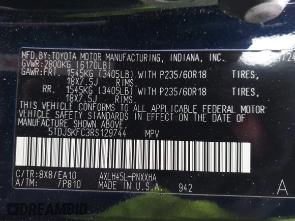 2024 Toyota Sienna XLE with VIN 5TDJSKFC3RS129744, listed as a IAAI auction lot 41564077 with 9,224 mi miles and . Bid and sale history available at DreamBid. Image 9.