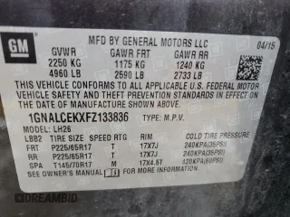 2015 Chevrolet Equinox LT with VIN 1GNALCEKXFZ133836, listed as a Copart auction lot 44160395 with 117,535 mi miles and Salvage Title. Bid and sale history available at carsss.com. Image 14.