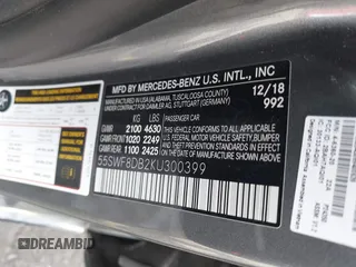 2019 Mercedes-Benz C 300 with VIN 55SWF8DB2KU300399, listed as a IAAI auction lot 41654303 with 65,826 mi miles and . Bid and sale history available at DreamBid. Image 9.