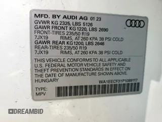 2023 Audi Q3 S line Premium Plus с VIN WA1EECF31P1089117, выставлен на аукционе Copart как лот 57165065 с пробегом 12 589 миль миль и Списание • Salvage title. История ставок и продаж доступна на DreamBid. Изображение 13.