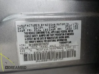 2024 Nissan Sentra S with VIN 3N1AB8BV3RY289757, listed as a Copart auction lot 60751805 with 37,060 mi miles and Salvage title. Bid and sale history available at DreamBid. Image 12.