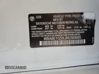 2018 BMW 3 Series 320i with VIN WBA8E1G5XJNU90685, listed as a Copart auction lot 84178894 with 84,614 mi miles and Salvage Title. Bid and sale history available at DreamBid. Image 12.
