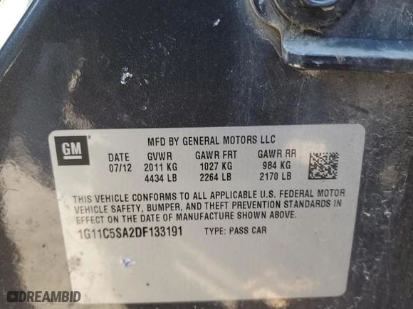 2013 Chevrolet Malibu LT with VIN 1G11C5SA2DF133191, listed as a Copart auction lot 88931515 with NaN miles and Salvage Title. Bid and sale history available at carsss.com. Image 13.