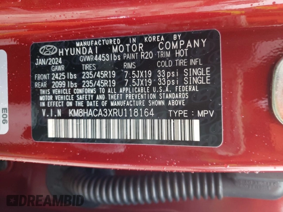 2024 Hyundai Kona N Line z VIN KM8HACA3XRU118164, wystawiony jako Copart lot #49996315 z przebiegiem 7 188 mil mil oraz Szkoda całkowita • Salvage title. Historia ofert i sprzedaży dostępna na DreamBid. Obrazek 13.