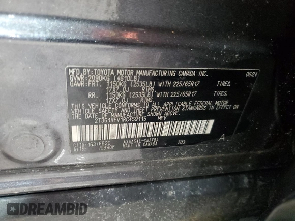 2024 Toyota RAV4 LE with VIN 2T3G1RFV1RC459115, listed as a Copart auction lot 45691045 with 0 mi miles and Salvage Title. Bid and sale history available at carsss.com. Image 15.