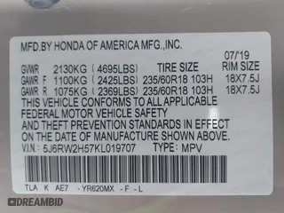 2019 Honda CR-V EX with VIN 5J6RW2H57KL019707, listed as a IAAI auction lot 41460741 with 32,579 mi miles. Bid and sale history available at carsss.com. Image 9.