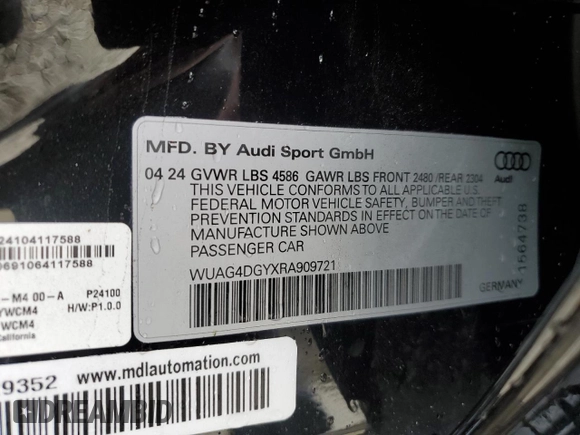 2024 Audi RS 3 z VIN WUAG4DGYXRA909721, wystawiony jako Copart lot #89262995 z przebiegiem 2235 mil mil oraz Szkody całkowita. Historia ofert i sprzedaży dostępna na DreamBid. Obrazek 14.