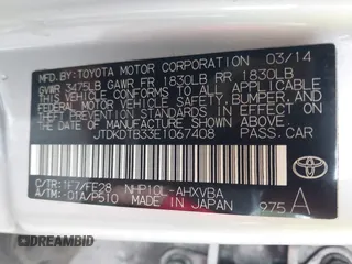 2014 Toyota Prius One with VIN JTDKDTB33E1067408, listed as a IAAI auction lot 41573895 with 245,383 mi miles and . Bid and sale history available at DreamBid. Image 9.