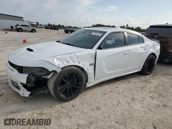 2023 Dodge Charger Scat Pack Widebody with VIN 2C3CDXGJ8PH506369, listed as a Copart auction lot 53741215 with 15,500 mi miles and Salvage Title. Bid and sale history available at carsss.com. Image 1.