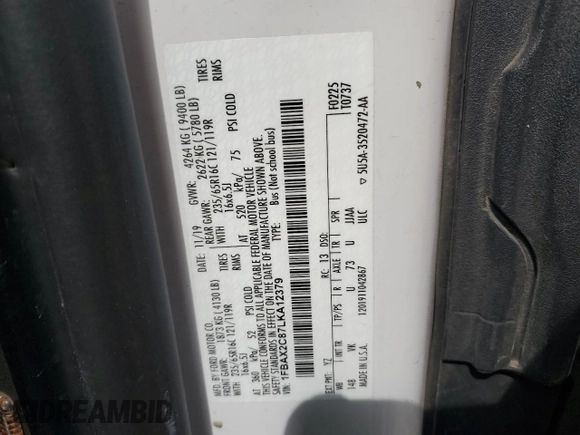 2020 Ford Transit Passenger XL z VIN 1FBAX2C87LKA12379, wystawiony jako Copart lot #53063395 z przebiegiem 341 308 mil mil oraz Szkoda całkowita • Salvage title. Historia ofert i sprzedaży dostępna na DreamBid. Obrazek 15.