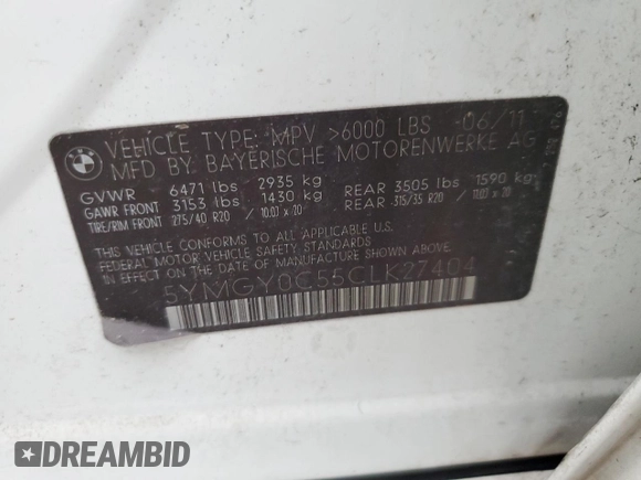 2012 BMW X5 M with VIN 5YMGY0C55CLK27404, listed as a Copart auction lot 75512644 with 0 mi miles and Salvage Title. Bid and sale history available at carsss.com. Image 13.