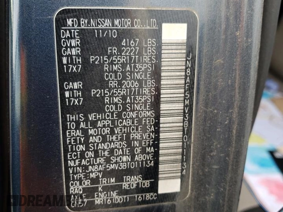2011 Nissan Juke SL with VIN JN8AF5MV3BT011134, listed as a Copart auction lot 49736005 with 72,169 mi miles and Salvage Title. Bid and sale history available at DreamBid. Image 12.