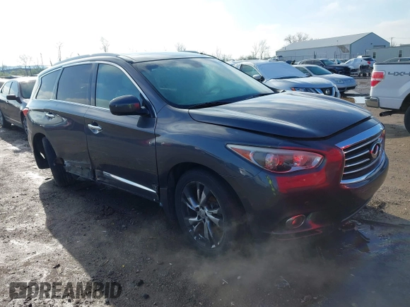 2013 Infiniti JX35 with VIN 5N1AL0MM4DC303338, listed as a IAAI auction lot 41961761 with 170,572 mi miles. Bid and sale history available at carsss.com. Image 1.