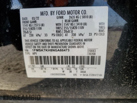 2022 Ford Explorer ST-Line with VIN 1FMSK7KH8NGA86473, listed as a Copart auction lot 48216885 with 61,412 mi miles and Salvage Title. Bid and sale history available at carsss.com. Image 14.