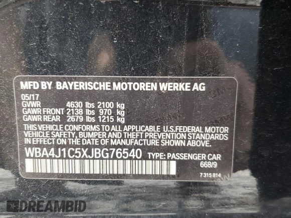 2018 BMW 4 Series 430i z VIN WBA4J1C5XJBG76540, wystawiony jako Copart lot #59963235 z przebiegiem 70 593 mil mil oraz Szkoda całkowita • Salvage title. Historia ofert i sprzedaży dostępna na DreamBid. Obrazek 13.