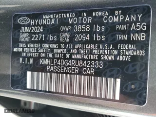 2024 Hyundai Elantra Limited with VIN KMHLP4DG4RU842333, listed as a Copart auction lot 41929135 with 6,425 mi miles and Salvage Title. Bid and sale history available at carsss.com. Image 14.