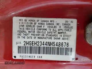 1992 Honda Civic z VIN 2HGEH2344NH548676, wystawiony jako Copart lot #50694575 z przebiegiem 239 184 mil mil oraz Szkoda całkowita • Salvage title. Historia ofert i sprzedaży dostępna na DreamBid. Obrazek 12.