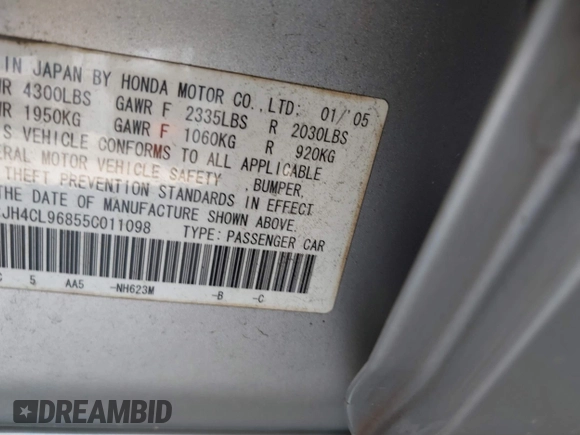 2005 Acura TSX with VIN JH4CL96855C011098, listed as a IAAI auction lot 42310643 with 214,749 mi miles and . Bid and sale history available at DreamBid. Image 9.