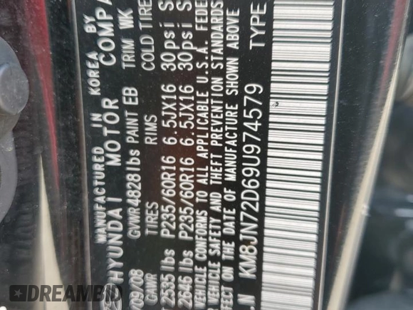 2009 Hyundai Tucson SE with VIN KM8JN72D69U974579, listed as a Copart auction lot 76964564 with 98,569 mi miles and Non Repairable. Bid and sale history available at carsss.com. Image 12.
