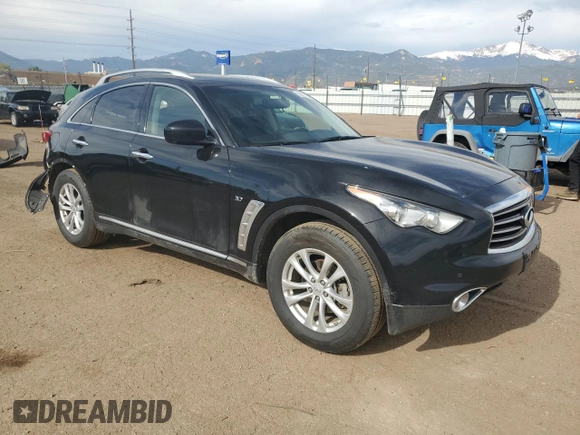2015 Infiniti QX70 with VIN JN8CS1MW0FM482289, listed as a Copart auction lot 56597955 with 123,227 mi miles and Salvage title. Bid and sale history available at DreamBid. Image 4.