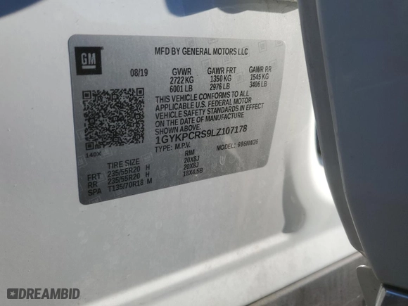 2020 Cadillac XT6 FWD Premium Luxury with VIN 1GYKPCRS9LZ107178, listed as a Copart auction lot 72359154 with 154,427 mi miles and Non Repairable. Bid and sale history available at carsss.com. Image 16.