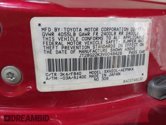 1997 Toyota Camry LE z VIN JT2BG22K3V0048428, wystawiony jako IAAI lot #41817586 z przebiegiem 349 369 mil mil oraz . Historia ofert i sprzedaży dostępna na DreamBid. Obrazek 9.