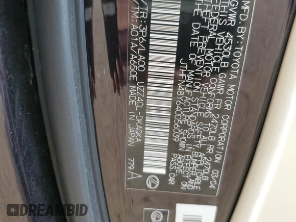 2004 Lexus SC 430 z VIN JTHFN48Y640056039, wystawiony jako Copart lot #48590735 z przebiegiem 117 295 mil mil oraz Szkoda całkowita • Salvage title. Historia ofert i sprzedaży dostępna na DreamBid. Obrazek 14.
