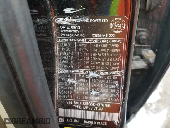 2013 Land Rover LR2 z VIN SALFJ2BG5DH376786, wystawiony jako Copart lot #88274215 z przebiegiem 173 372 mil mil oraz Czysty tytuł • Clean title. Historia ofert i sprzedaży dostępna na DreamBid. Obrazek 13.