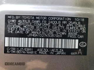 2019 Lexus IS 300 with VIN JTHBA1D27K5087469, listed as a Copart auction lot 59920825 with 43,045 mi miles and Salvage title. Bid and sale history available at DreamBid. Image 12.