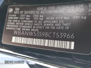 2008 BMW 5 Series 550i with VIN WBANW53598CT53966, listed as a IAAI auction lot 41947937 with 177,610 mi miles. Bid and sale history available at carsss.com. Image 9.