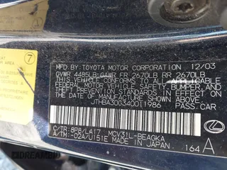 2004 Lexus ES 350 with VIN JTHBA30G340011986, listed as a IAAI auction lot 42077593 with 211,467 mi miles and . Bid and sale history available at DreamBid. Image 9.