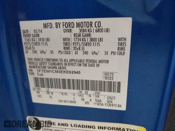 2014 Ford F-150 XL with VIN 1FTEW1CM3EKE62945, listed as a IAAI auction lot 41776013 with 78,961 mi miles. Bid and sale history available at carsss.com. Image 9.