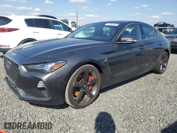 2019 Genesis G70 3.3T Advanced with VIN KMTG34LE4KU022133, listed as a Copart auction lot 76202054 with 0 mi miles and Salvage Title. Bid and sale history available at carsss.com. Image 1.