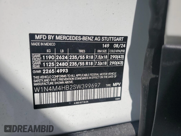 2025 Mercedes-Benz GLB 250 z VIN W1N4M4HB2SW399697, wystawiony jako Copart lot #56718975 z przebiegiem 5884 mil mil oraz Tytuł czysty. Historia ofert i sprzedaży dostępna na DreamBid. Obrazek 13.