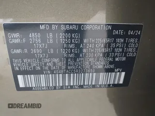 2024 Subaru Outback Premium с VIN 4S4BTACC5R3273650, выставлен на аукционе IAAI как лот 42013071 с пробегом 13 248 миль миль и . История ставок и продаж доступна на DreamBid. Изображение 9.