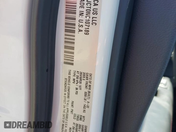 2022 Dodge Durango R/T Plus with VIN 1C4SDJCT0NC107189, listed as a Copart auction lot 58378735 with 44,364 mi miles and Salvage title. Bid and sale history available at DreamBid. Image 13.