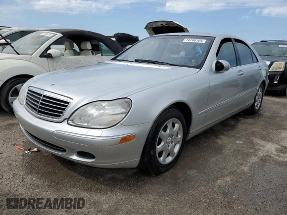 2002 Mercedes-Benz S-Class 5.0L with VIN WDBNG75J62A228317, listed as a Copart auction lot 74740104 with 0 mi miles and Clean Title. Bid and sale history available at carsss.com. Image 1.