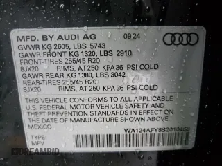 2025 Audi SQ5 Sportback Premium Plus with VIN WA124AFY8S2010468, listed as a Copart auction lot 84091434 with Not Provided miles and Salvage Title. Bid and sale history available at DreamBid. Image 14.