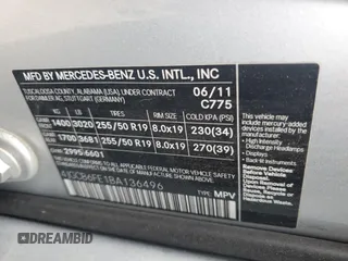 2011 Mercedes-Benz R 350 with VIN 4JGCB6FE1BA136496, listed as a Copart auction lot 58072355 with 151,858 mi miles and Salvage title. Bid and sale history available at DreamBid. Image 13.