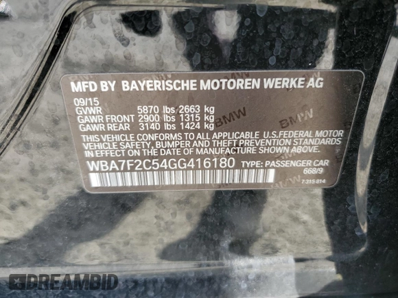 2016 BMW 7 Series 750i xDrive with VIN WBA7F2C54GG416180, listed as a Copart auction lot 53436305 with 73,009 mi miles and Salvage Title. Bid and sale history available at carsss.com. Image 12.