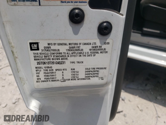 2006 GMC Sierra 1500 SLT с VIN 2GTEK13T261245231, выставлен на аукционе Copart как лот 59217485 с пробегом 152 098 миль миль и Списание • Salvage title. История ставок и продаж доступна на DreamBid. Изображение 13.