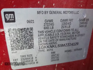 2021 GMC Acadia SLE with VIN 1GKKNKLS5MZ224129, listed as a IAAI auction lot 41894440 with 99,606 mi miles and . Bid and sale history available at DreamBid. Image 9.