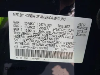2017 Acura MDX Technology z VIN 5J8YD4H50HL007170, wystawiony jako IAAI lot #42220982 z przebiegiem 102 686 mil mil oraz . Historia ofert i sprzedaży dostępna na DreamBid. Obrazek 9.