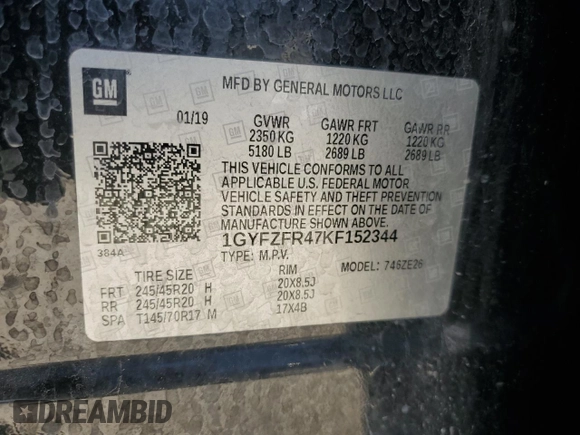 2019 Cadillac XT4 AWD Sport with VIN 1GYFZFR47KF152344, listed as a Copart auction lot 57535655 with 70,107 mi miles and Salvage title. Bid and sale history available at DreamBid. Image 12.