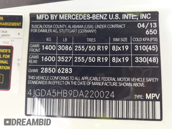 2013 Mercedes-Benz M 350 with VIN 4JGDA5HB9DA220024, listed as a IAAI auction lot 42531042 with 132,702 mi miles and . Bid and sale history available at DreamBid. Image 9.