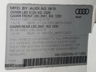 2020 Audi Q3 S line Premium with VIN WA1DECF39L1011285, listed as a Copart auction lot 36821583 with 42,252 mi miles. Bid and sale history available at carsss.com. Image 14.