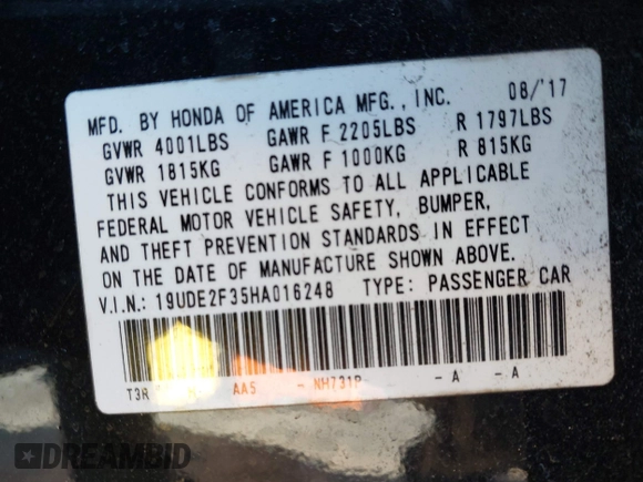 2017 Acura ILX with VIN 19UDE2F35HA016248, listed as a IAAI auction lot 41661341 with 136,000 mi miles. Bid and sale history available at carsss.com. Image 9.