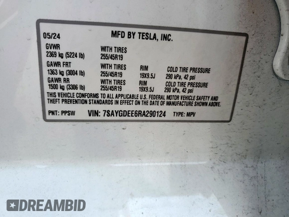 2024 Tesla Model Y Long Range with VIN 7SAYGDEE6RA290124, listed as a Copart auction lot 57662385 with 14,751 mi miles and Salvage title. Bid and sale history available at DreamBid. Image 12.