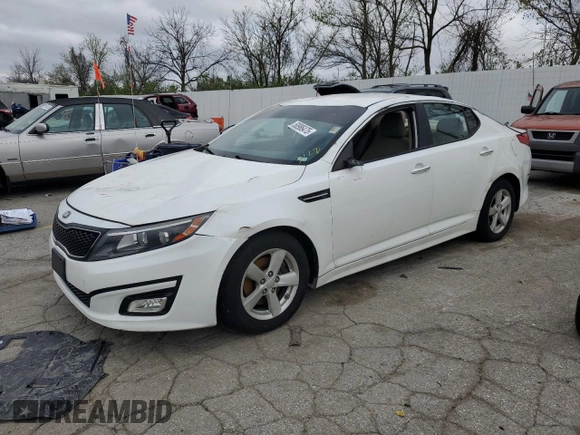 2015 Kia Optima LX with VIN KNAGM4A73F5572274, listed as a Copart auction lot 50986475 with 108,619 mi miles and Salvage Title. Bid and sale history available at carsss.com. Image 1.